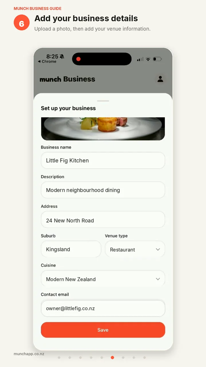 Business details form filled in for Little Fig Kitchen: Modern neighbourhood dining, 24 New North Road, Kingsland, Restaurant, Modern New Zealand, owner@littlefig.co.nz.